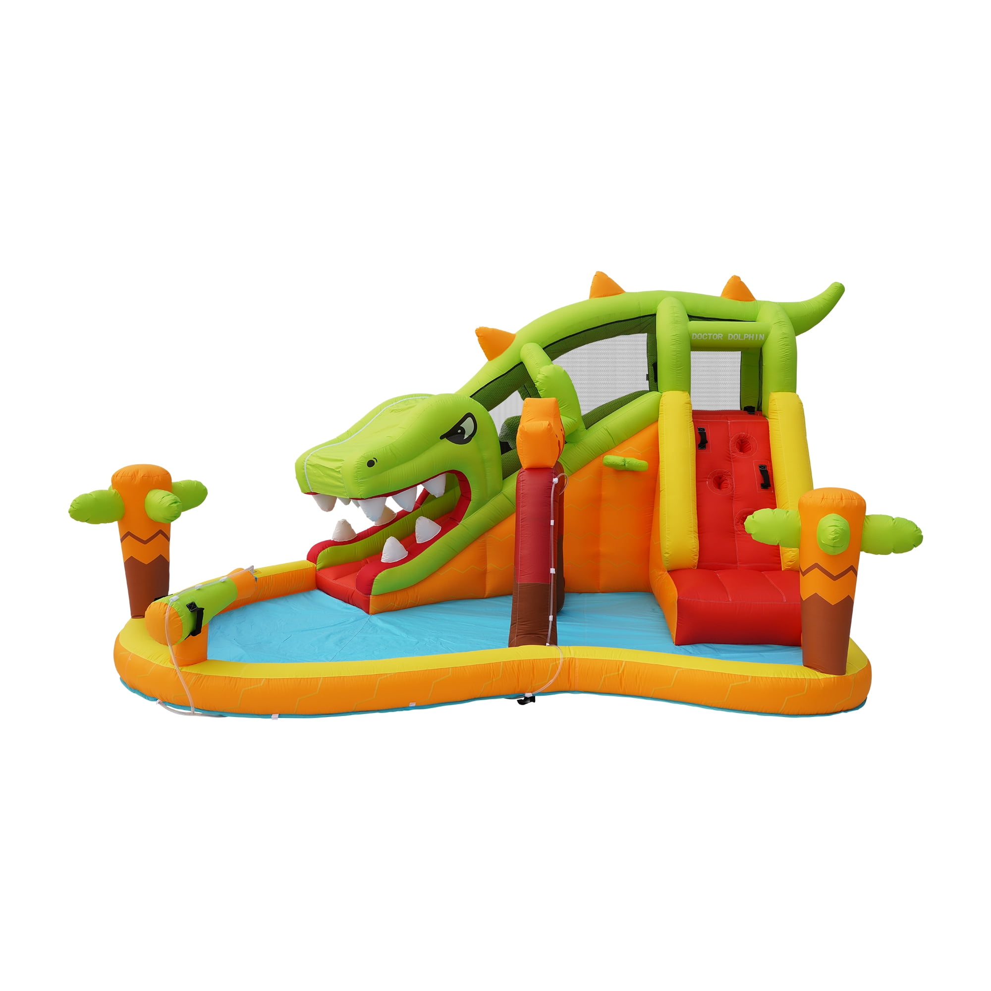 Inflatable Dinosaur Water Slide for Kids Ages 3-12, Backyard Water Park with Climbing Wall & Splash Pool, Blow Up Water Slide for Outdoor Summer Fun & Parties
