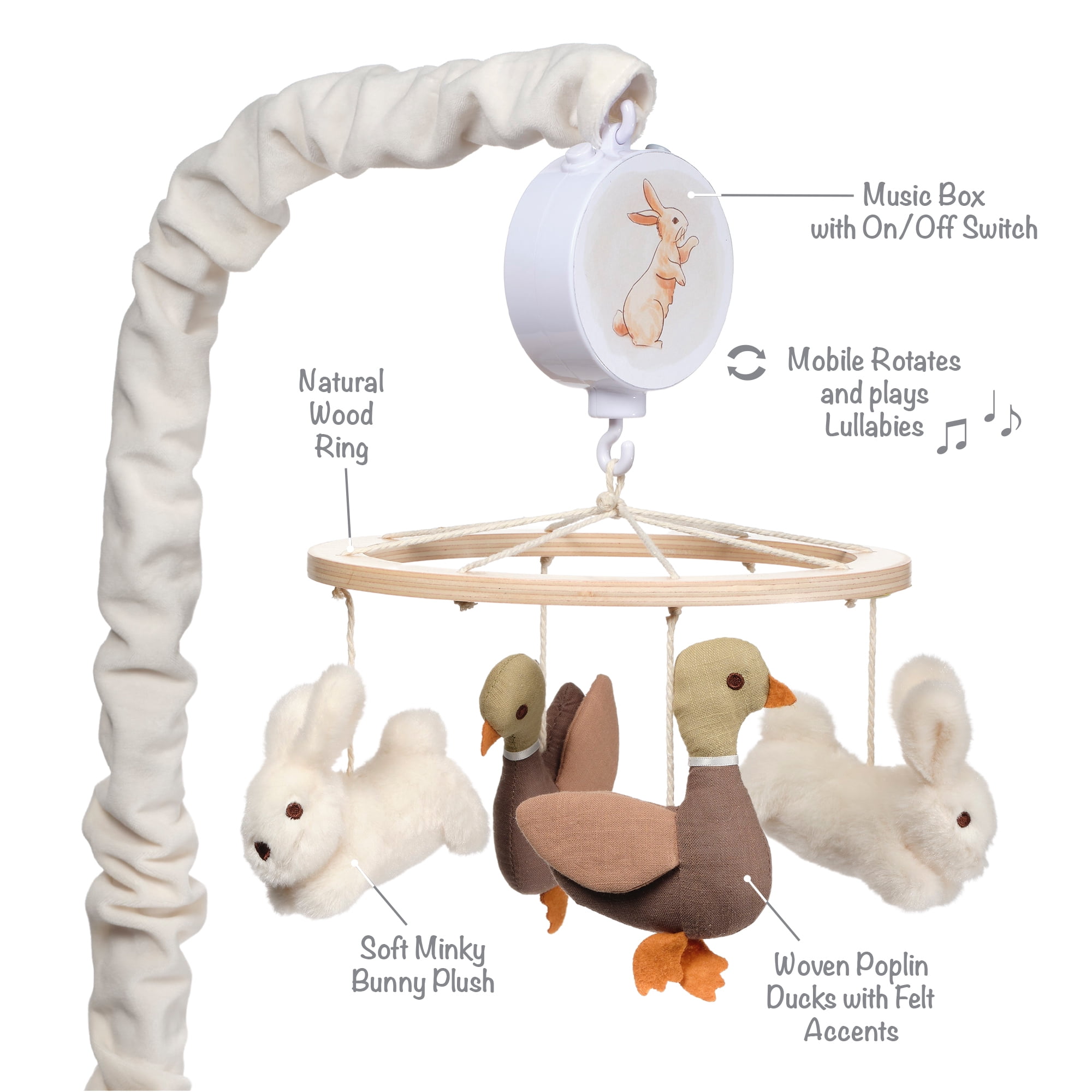 Lambs & Ivy Signature Bunny Hop Musical Baby Crib Mobile Soother Toy