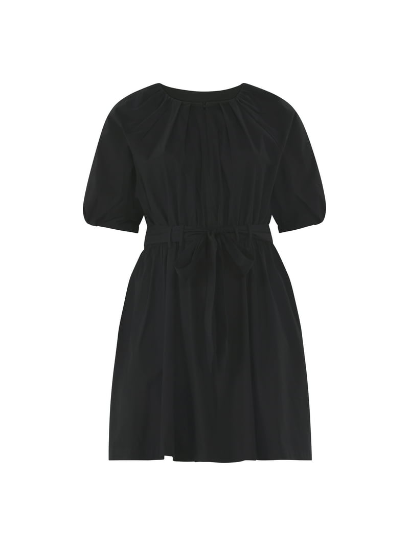 Scoop Women's Cotton Poplin Mini Dress with Puff Sleeves Belted and Fit and  Flare Silhouette - Walmart.com