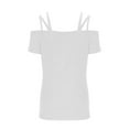 thumbnail image 4 of ZQGJB Off the Shoulder Tops for Women Casual Summer Short Sleeve Strappy Cutout Plain Tees Shirt Loose Relaxed Fitted Comfy Pullover Blouse White L, 4 of 8