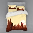 thumbnail image 2 of Cactus Duvet Cover Set, Arid Country Landscape Sunset in Stone Desert Saguaro and Mountains, Bedding Set with Shams and Fitted Sheet, 3 Sizes, by Ambesonne, 2 of 3