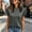 Gray, variant on Women's Ruffle Flutter Sleeve Crew Neck Top – Solid Color Casual Summer Tee for Daily Wear and Weekend Outings