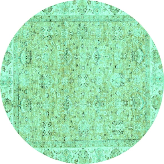 Ahgly Company Indoor Round Abstract Turquoise Blue Modern Area Rugs, 3' Round
