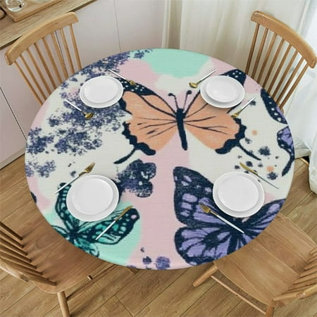 

Patifu Butterflies Pattern Round Table Cover Stain Resistant Washable Indoor Outdoor Tablecloth Kitchen Dining Wedding Parties Polyester Full Width Single-Sided Printing 31 -35