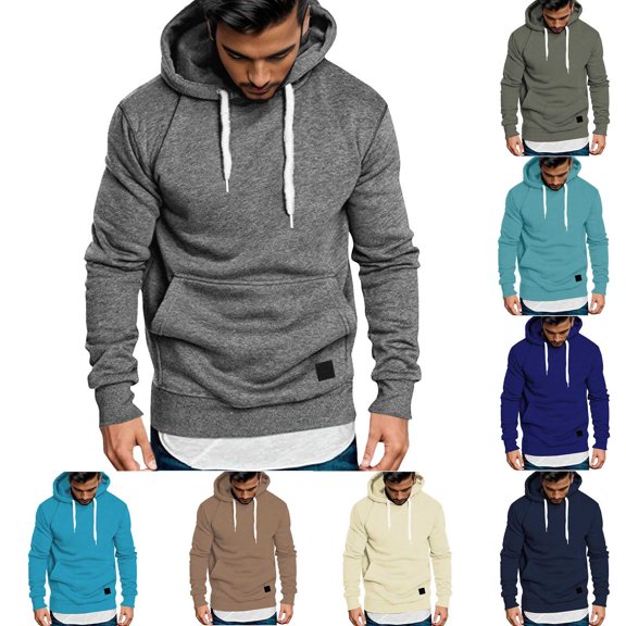 Puntoco Mens Casual Cotton Hooded Collar Drawstring Hoodies Pullover Sweatshirts Casual Long Sleeve Shirts Coats for Men Sky Blue 12(XL)