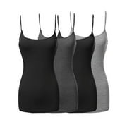 4 Packs - TheLovely Women's & Plus Size Basic Solid Long Length Adjustable Spaghetti Strap Tank Top Camisole (4PK - Black/Black/Charcoal/H.Grey, 3XL)