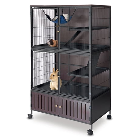 Spacious 5-Tier Metal Small Animal Cage with Wheels - Multi-Level Habitat for Ferret, Chinchilla, Guinea Pig, Rat - Lockable Doors, Ramps, Hammock, Storage Cabinet - Indoor Pet Enclosure, Black
