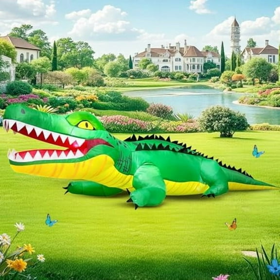 6 FT Christmas Crocodile Inflatable Decoration, Spring Inflatable Blow Up Animal Decorations Built LED Lights for Outdoor Yard Farm Lawn Holiday Garden Birthday Party$$Garden & Patio