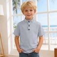 thumbnail image 2 of FINALGANG Boys Kids Casual Solid Color Short Sleeve Polo Shirt Stand Collar With Placket Button Regular Fit Top For Spring Summer Daily Wear Grey 7-8 Years, 2 of 6