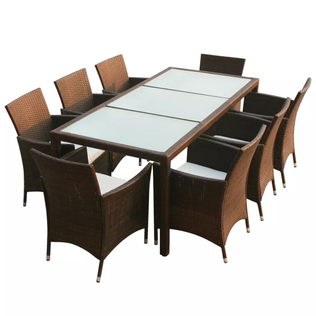 Kepooman Outdoor Patio Rattan Wicker Dining Set with Cushions & Glass Top Table, Set of 9, Brown Kepooman Outdoor Patio Rattan Wicker Dining Set with Cushions & Glass Top Table, Set of 9, Brown
