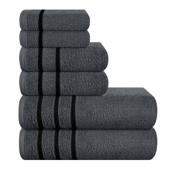 MyOwn Ultra Soft 6 Pack Cotton Towel Set, Contains 2 Bath Towels 28x55 inch, 2 Hand Towels 16x24 inch & 2 Wash Coths 12x12 inch, Ideal Everyday use, Compact & Lightweight - Charcoal Grey