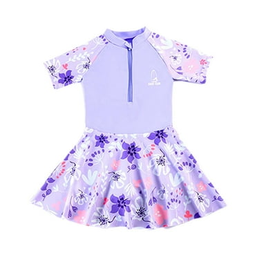 Hiijoy Girls Floral Swim Dress Quick Dry Short Sleeve Rashguard Dress with UPF50 