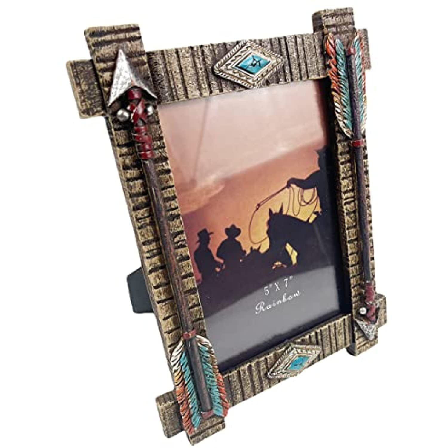 Western Rustic Arrows Aztec Turquoise 5"X7" Photo Frame Native American Cowboy 