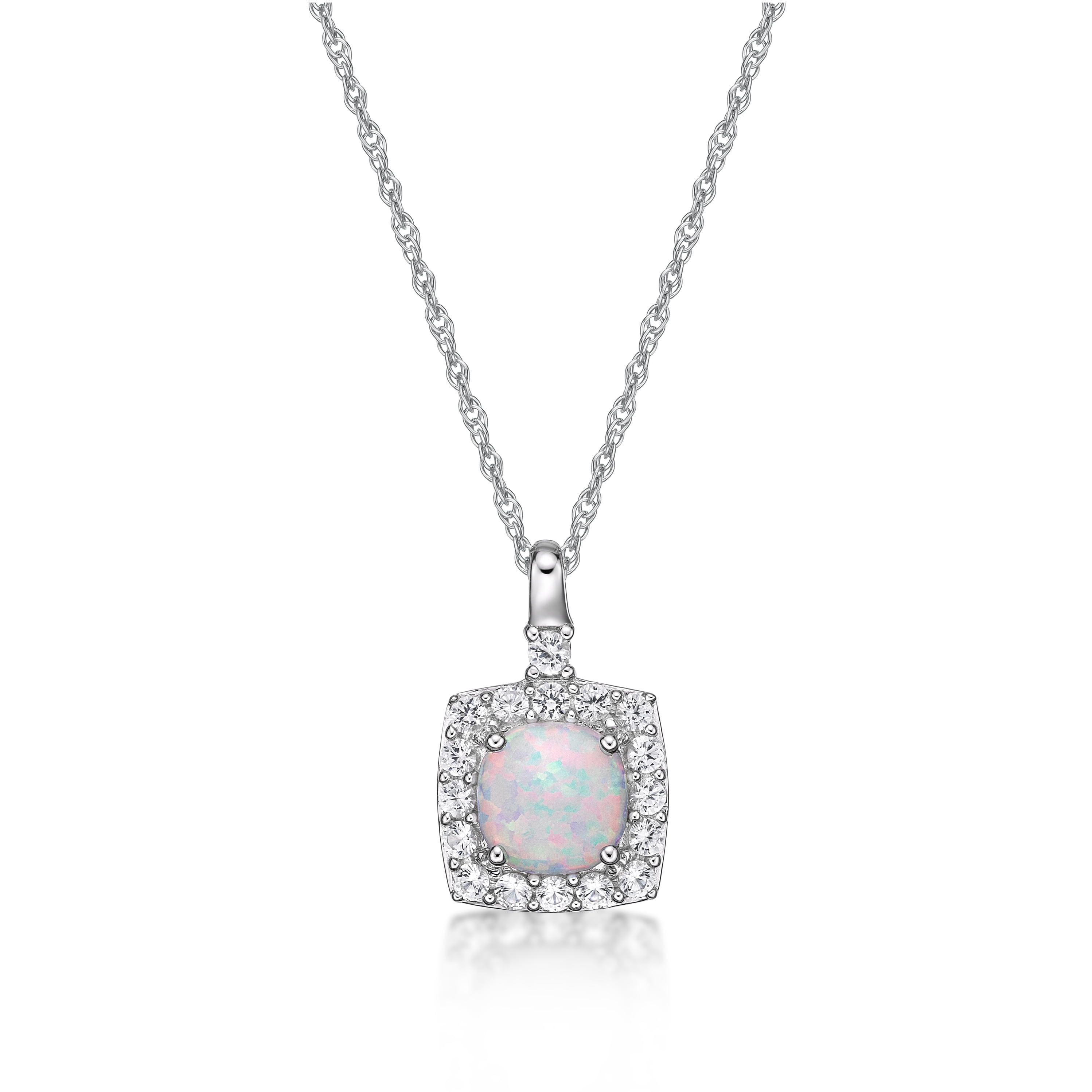 Jay Heart Designs 925 Sterling Silver Created Opal and Created White Sapphire Pendant with 18" Chain