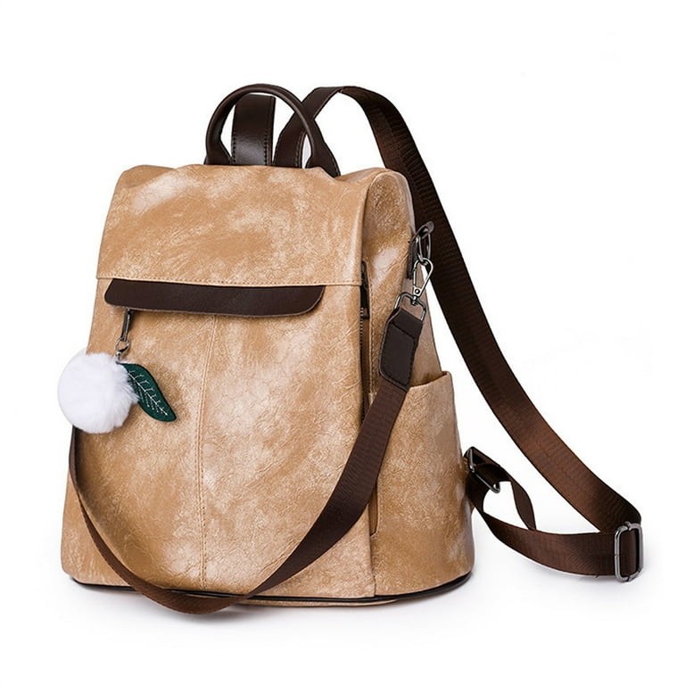 Yuanbang Anti Theft Women s Backpack Handbags Fashion Waterproof PU Leather Zipper Travel Shoulder Bags Ladies Cream Yellow Adult Unisex Size 33 30