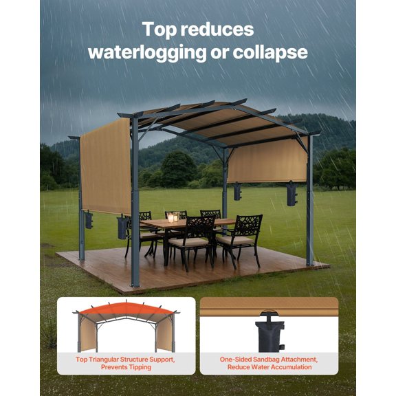 10x10 ft Metal Pergola with Retractable Canopy - Outdoor Patio Shade Cover, Durable Steel Frame