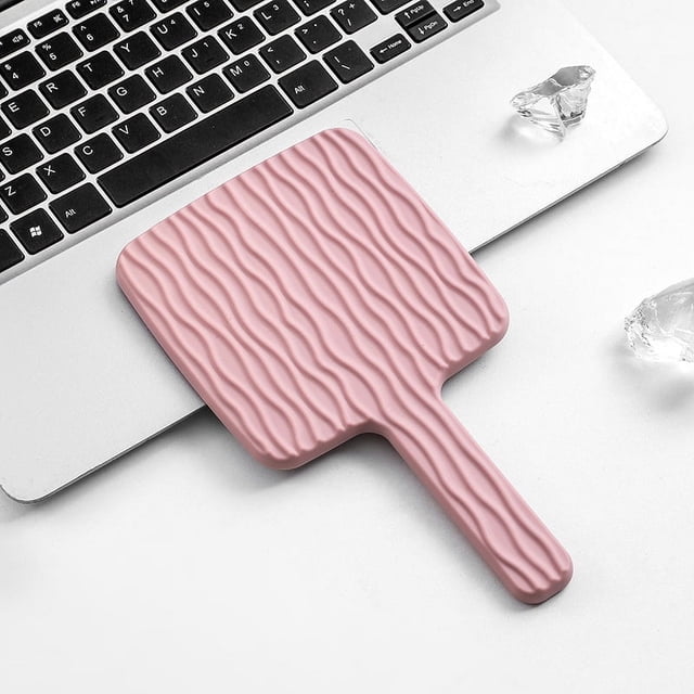 Espejo de maquillaje de estilo de mano con textura galvanizada, espejo portátil con ondulación de agua, espejo cuadrado redondo para estudiantes