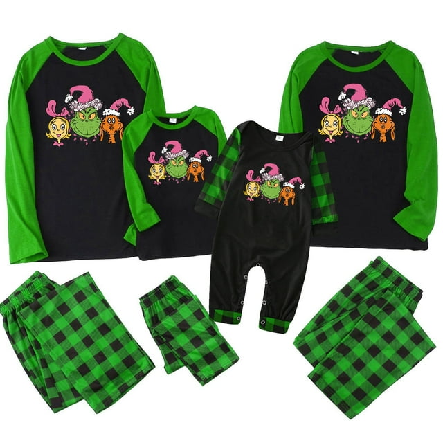 Conjuntos de pijamas navideños familiares a juego Grinch 2024, pijama de Grinch con parte superior y pantalones de pijama a cuadros, pijama de Grinch para niños y adultos para la familia, 4 Años