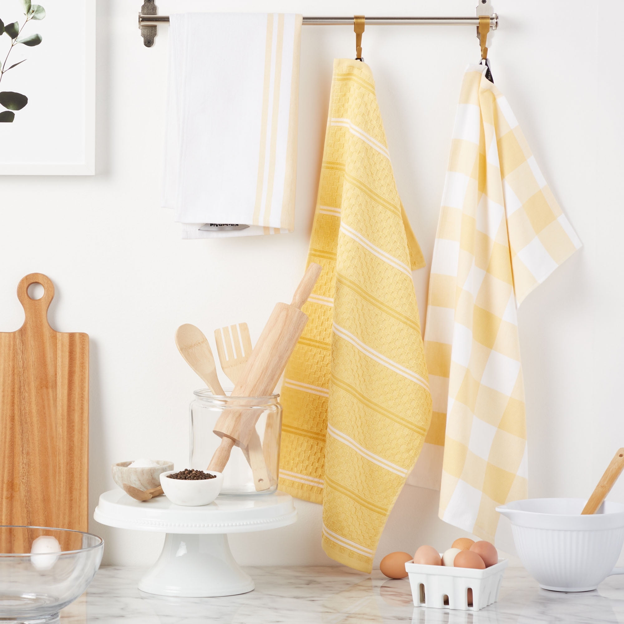 ACCENTHOME Cotton Kitchen Towels Set Of 4 - Absorbent Dish Towels Set |Tea  Towels | Geometric Print Yellow Kitchen Dish Towels - Multi Purpose Kitchen