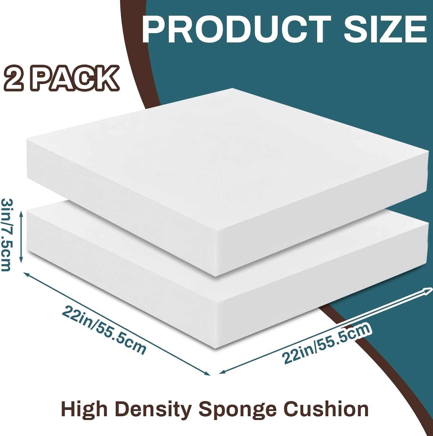 2 Pack 3" x 22" x 22" Upholstery High Density Foam Cushion Replacement Square Cut to Size Foam Couch for Chair Couches Padding Shipping Packing DIY Cosplay Projects(White)