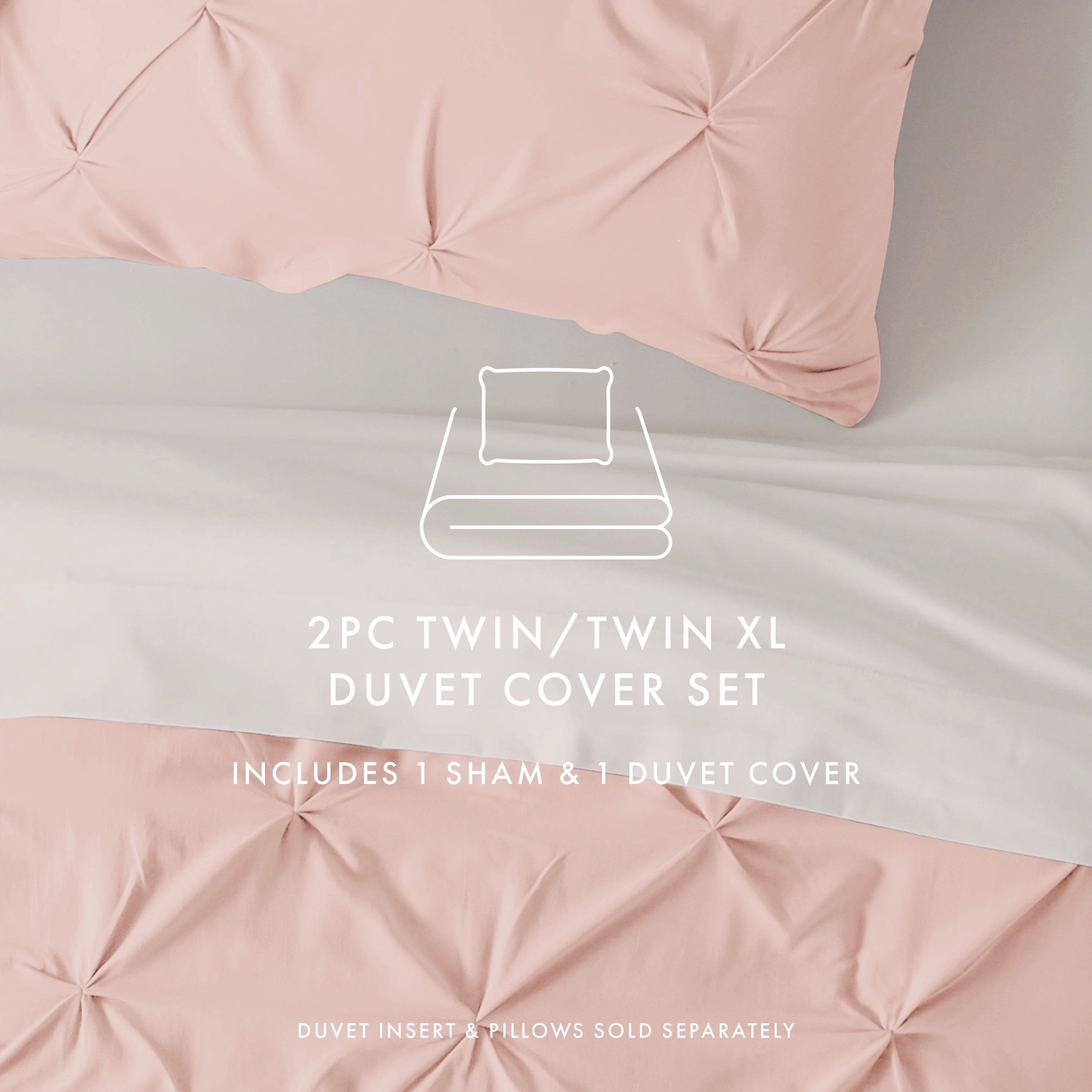 Noble Linens Blush Pinch Pleat 2-Piece Duvet Cover Set, Twin/Twin XL