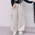 thumbnail image 2 of Pandaie Girls Bow Tie Wide Leg Sweat Pants Elastic High Waist Loose Fit Soft Fabric for Daily Casual Outfits White,9-10 Years, 2 of 8