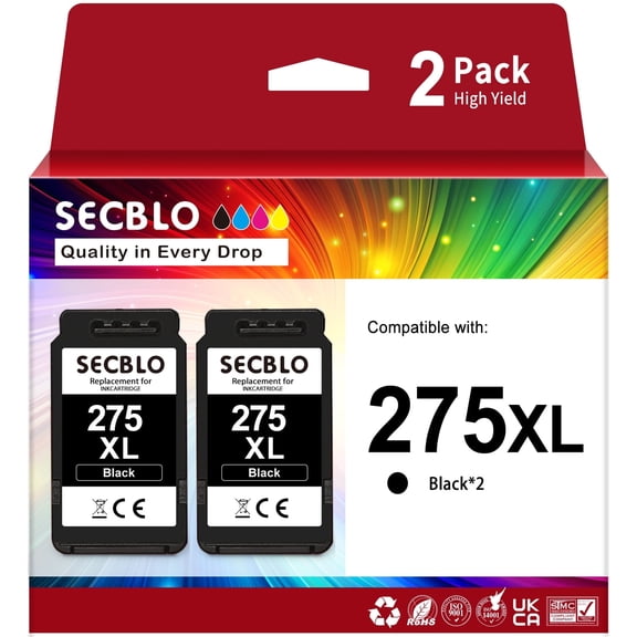 PG 275XL Black Ink Cartridge for Canon Ink 275 for PIXMA TS3722 TR4722 TR4700 Printer, 2 Black