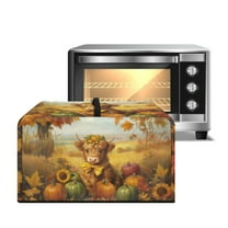 Whosucclay Highland Cattle Pumpkin Sunflower Print Microwave Oven Universal Dust Cover, Heat-Resistant, Waterproof Microwave Oven Cover, Anti-Oil-Staining Easy to Clean Kitchen Appliance Covers-S