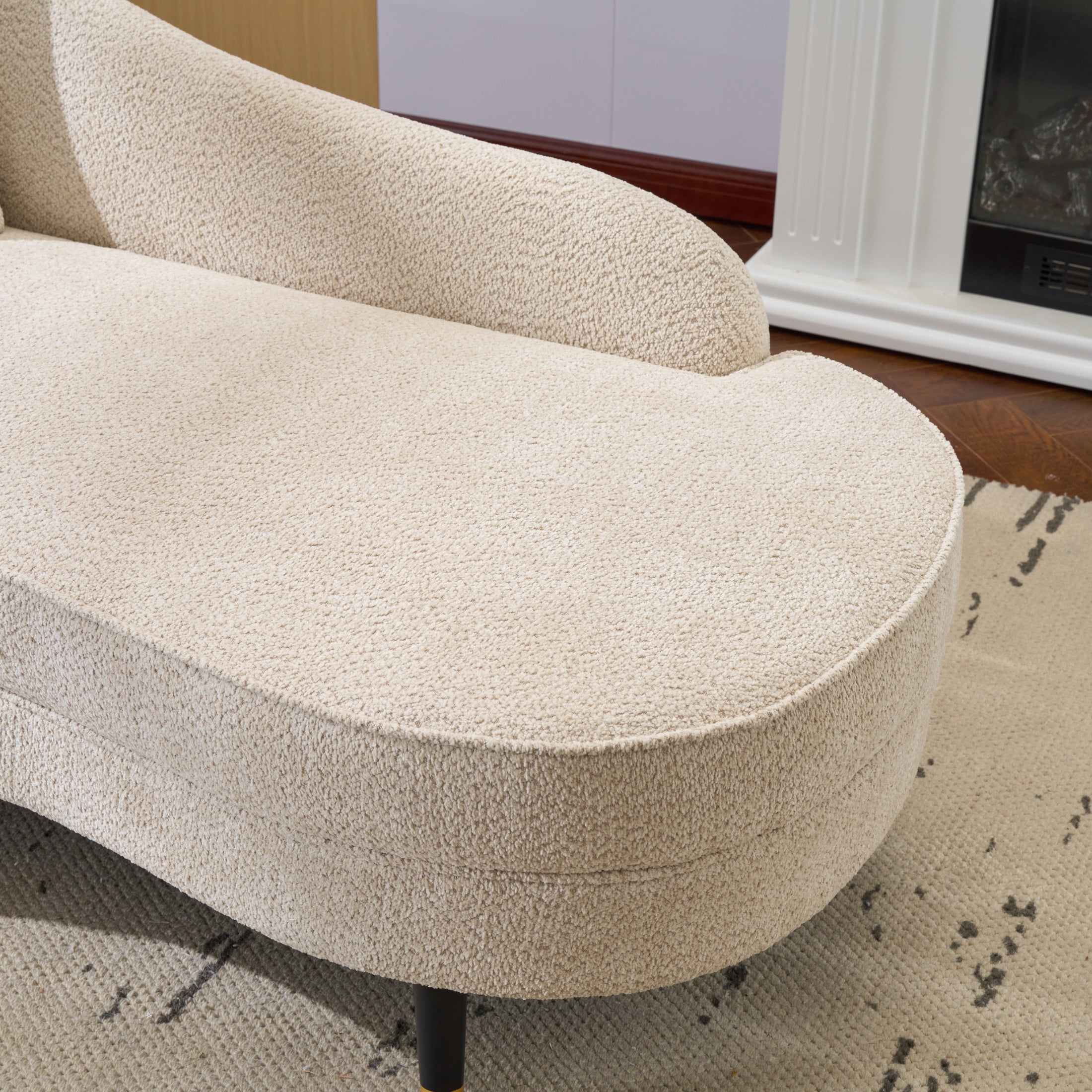 Christopher Knight Home 61" Mid-Century Boucle Curved Chaise Lounge Sofa for Bedroom Living Room, Beige