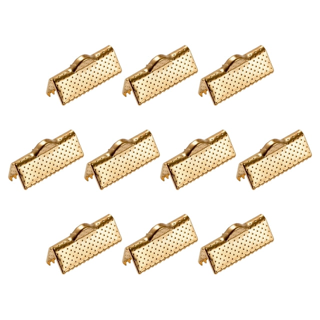 Unique Bargains 180Pack Ribbon Crimp Clamp Ends 22mm Cord End Clasp for DIY Craft Light Golden