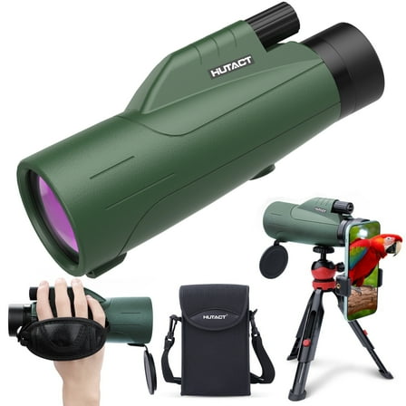 Monocular for Adult, 12x56 mm Monocular HUTACT FMC Clear View Monocular with Phone Clip Tripod for Outdoor Bird Watching Sports Events, All in 1 Monocular Gift for Him