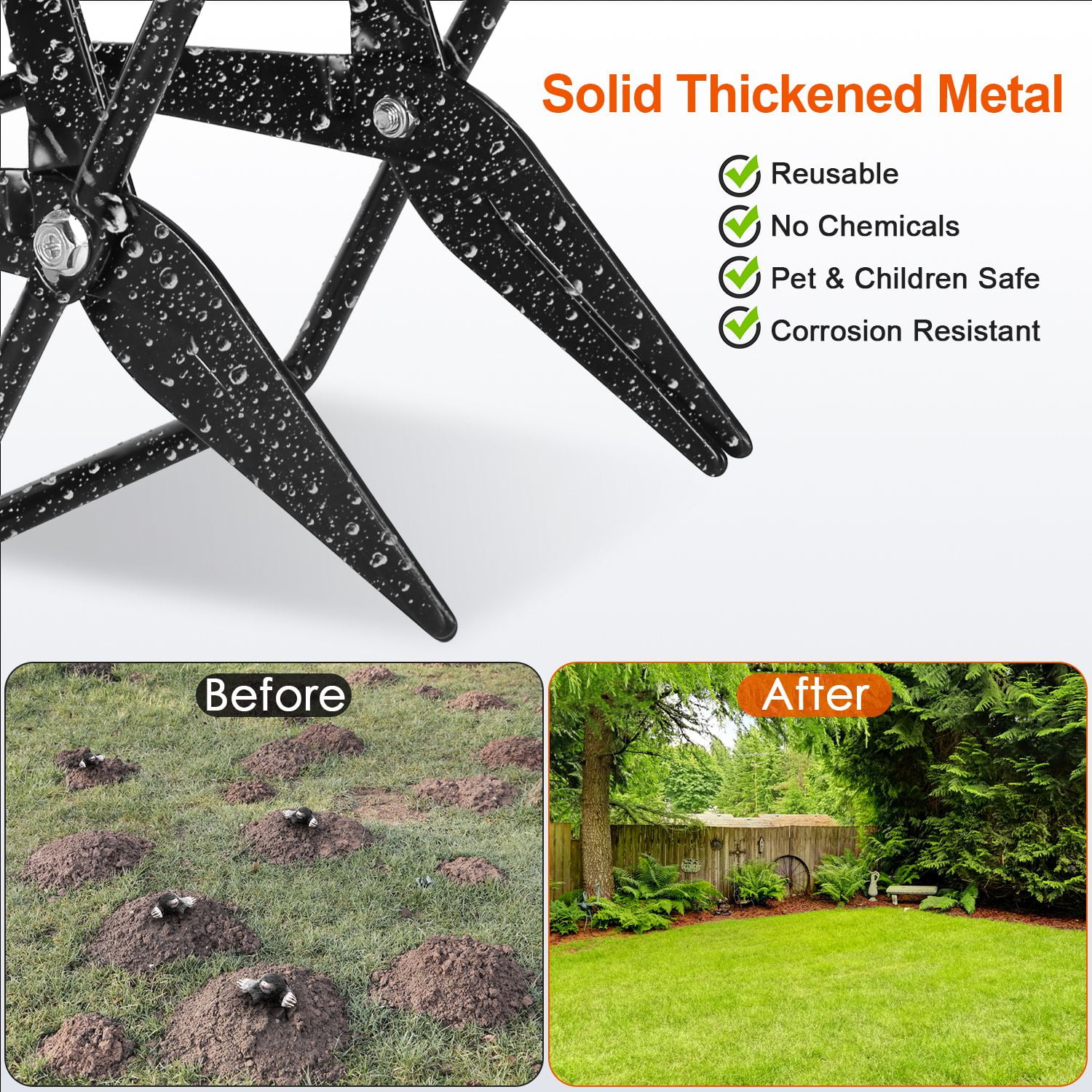 2 Pack Mole Traps Thickened Metal Mole Scissor Trap Reusable Mole Trap Mole Control Easy Set Ground Mole Trap for Lawns (Black）