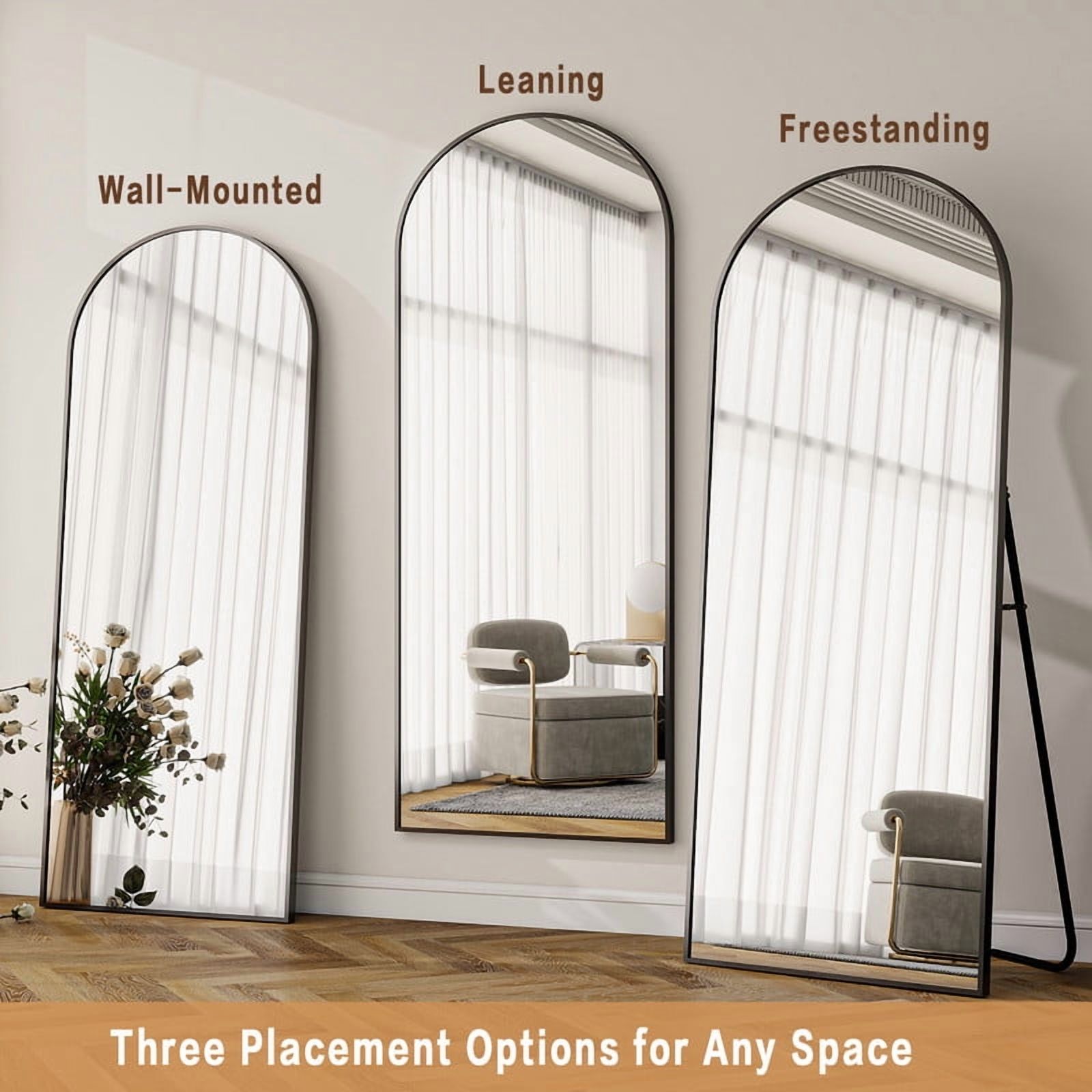 Mirrasia 68" x 22" Arched Full Length Mirror With Stand Floor Mirror Wall Mounted, Black