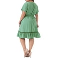 thumbnail image 3 of GRACE & GRANDEUR Women's Plus Size St. Patrick's Day Dress V Neck Short Sleeves Tie Waist Summer Midi Shirt Dresses 3X Light Green, 3 of 6