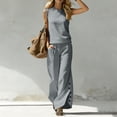 thumbnail image 5 of BRELIL Women Two Piece Sets Summer Casual Round Neck Sleeveless Tank Top Wide Leg Pants Matching Outfits Solid Boho Vacation Travel Loose Lounge Loungewear, Gray 2XL, 5 of 7