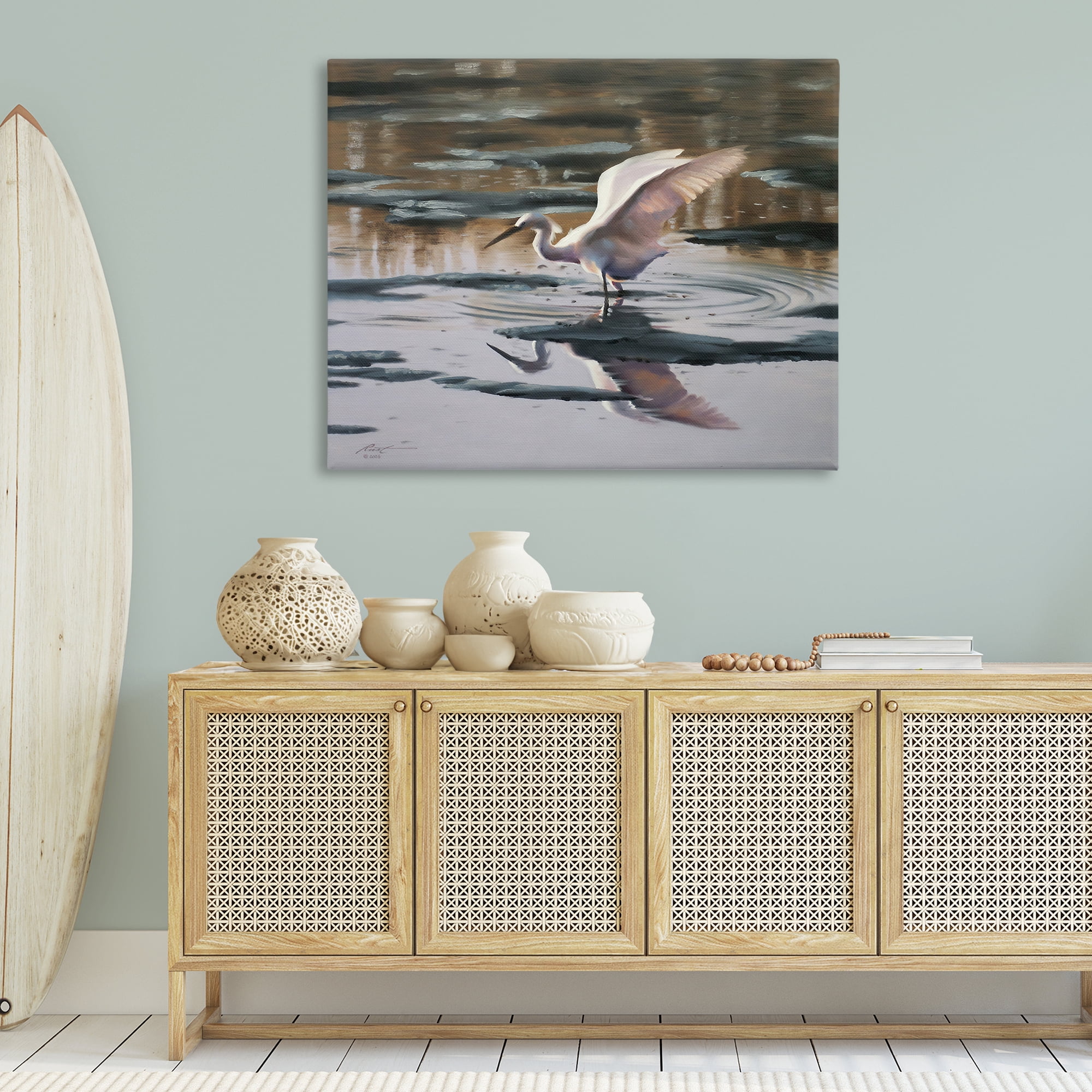Stupell Industries Swan Landing in Water Animals & Insects Painting Gallery Wrapped Canvas Art Print Wall Art, 48 x 36