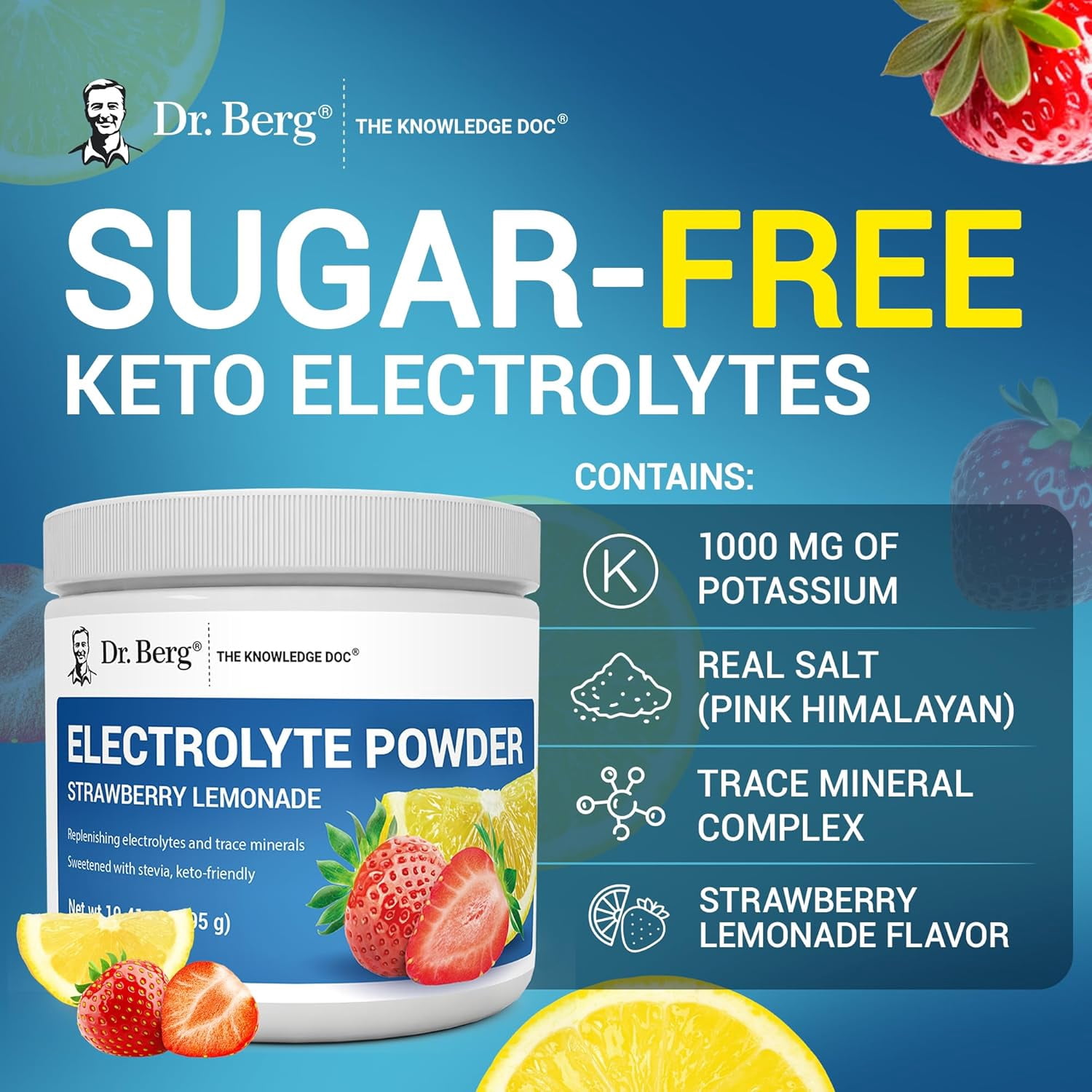 Dr. Berg Electrolyte Powder - Strawberry Lemonade Hydration Powder, 50 Servings