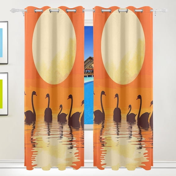 Black Swans Black Out Curtains 84 Inch Length for Bedroom Living Room Windows 2 Panels Set