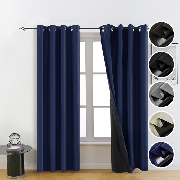 Cortinas opacas FEBSIXTH, color azul, 100% poliéster, 213 x 137 cm
