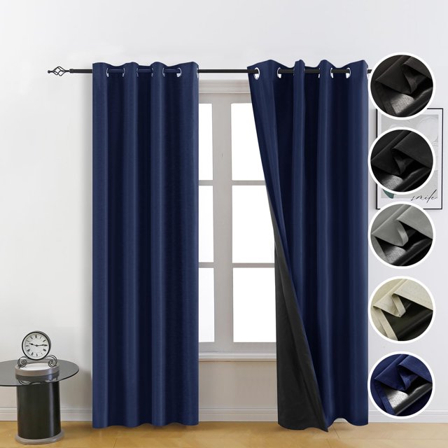 Cortinas opacas FEBSIXTH, color azul, 100% poliéster, 213 x 137 cm