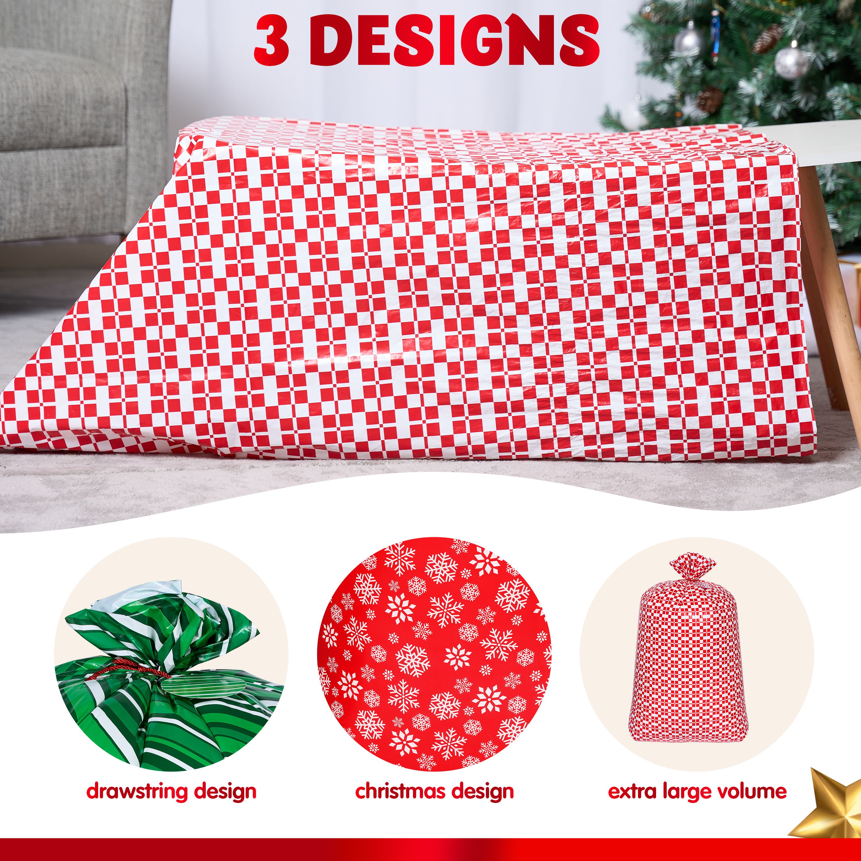 Joyfy 3-Piece Jumbo Christmas Gift Bags 56" x 36" photo 4