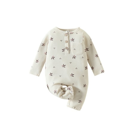 

Multitrust Baby Girls Spring Autumn Casual Jumpsuit Long Sleeve O Neck Button Floral Romper