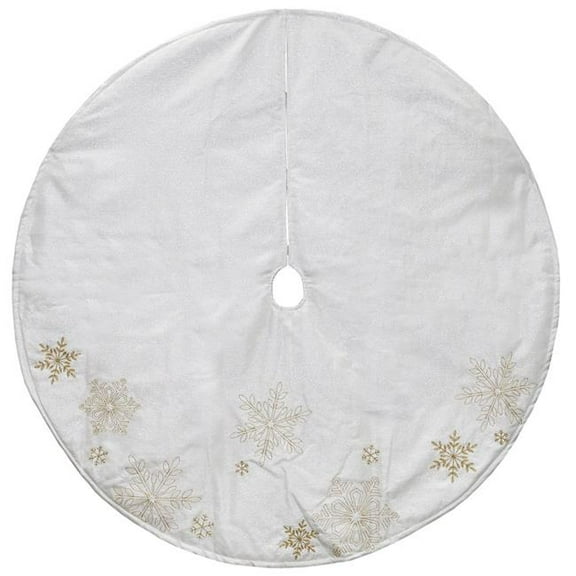 48 in. Snowflake Embroidered Christmas Tree Skirt, Gold & White