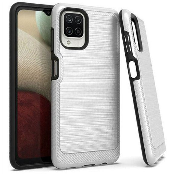 Emax Slim Brushed Metal Case w/Edge Design for Samsung A12 - Silver