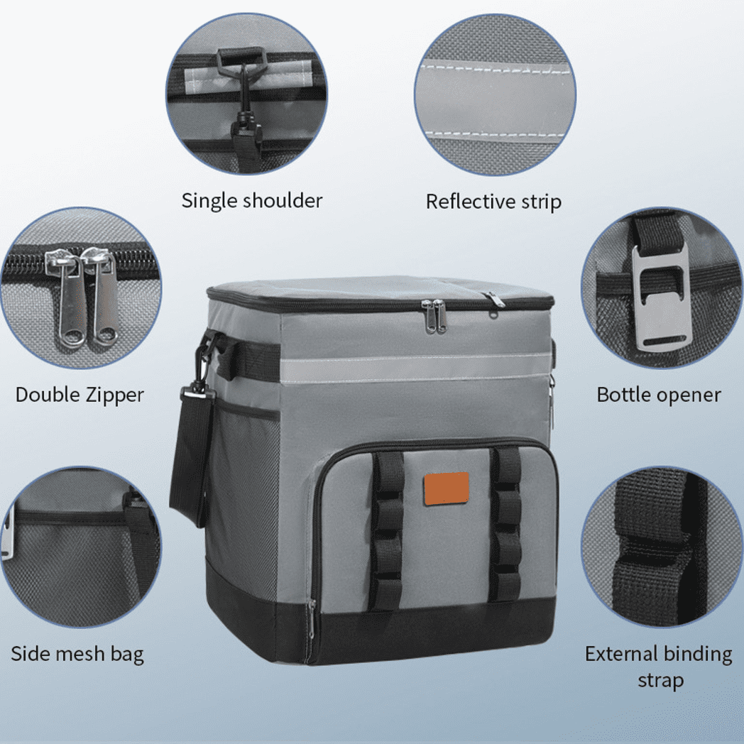 Rolling Cooler, 32QT Ice Chest Rolling Cooler with Wheels and Handle, Soft Sided Leakproof Soft Cooler Bag for Beach Camping Patio Travel Outdoor, Gray