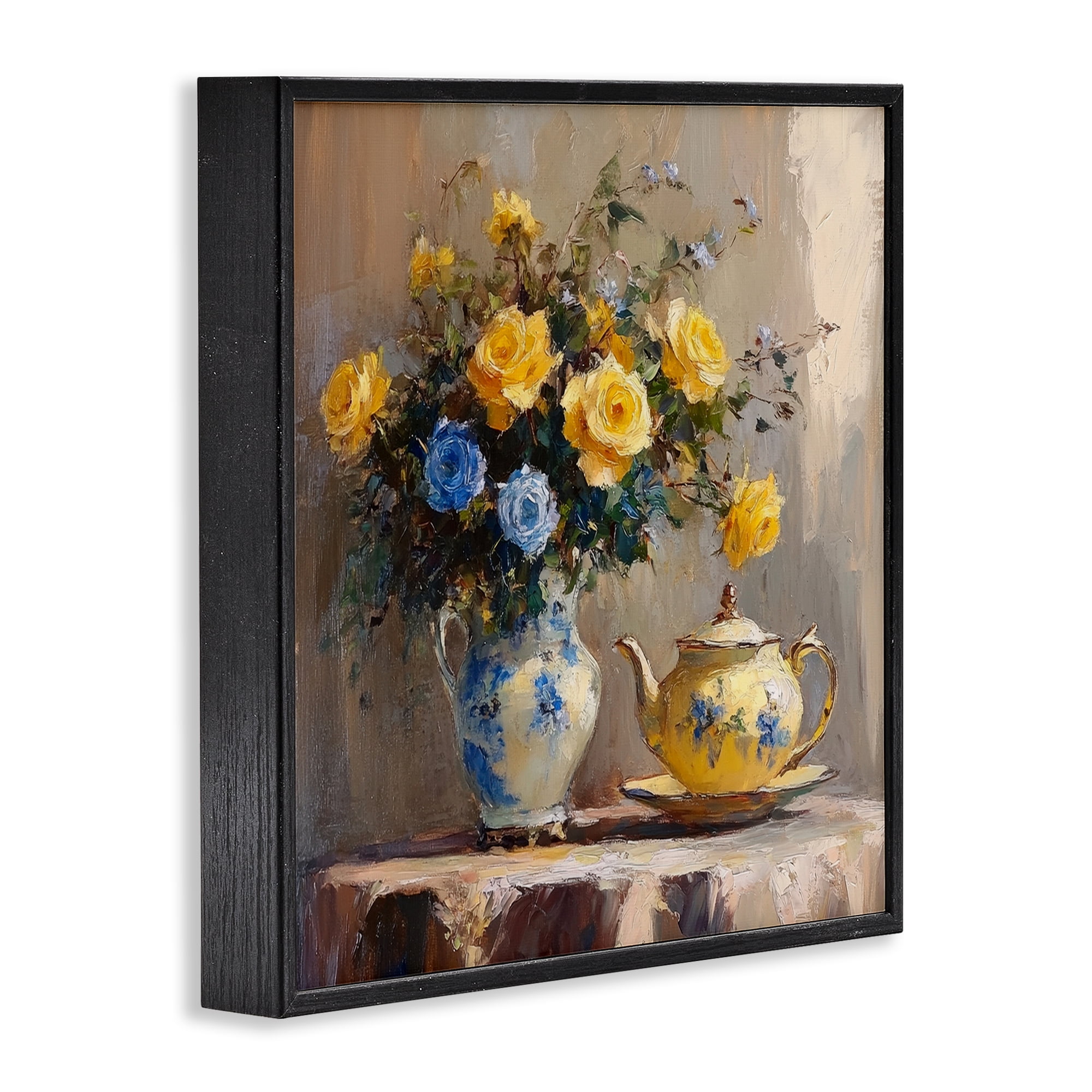 Stupell Industries Tea Time Blue & Yellow Bouquet Black Framed Giclee Art, design by Petal Prints Design
