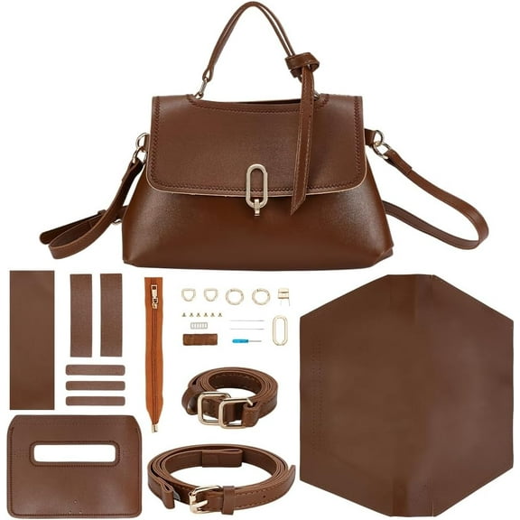 26pcs DIY Purse Bag Sewing Kit PU Leather Shoulder Bag Hand Stitch Kit Tote Handbag Making All Material Handmade Leather Pattern Satchel Sewing Kit with Zipper Wallet Orange 10.2×6.6 Inch