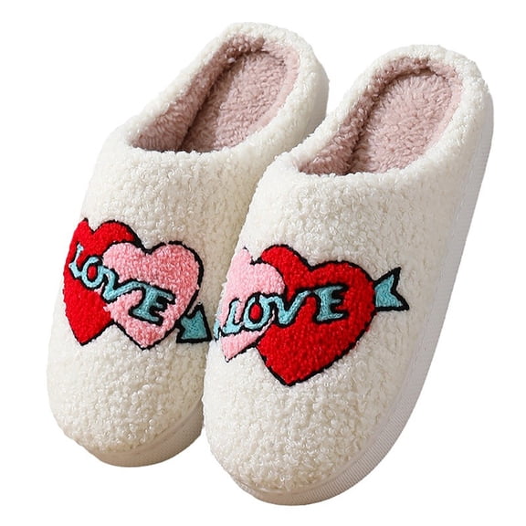 House Slippers for Women Couple Festive Memory Foam Valentines Shoes Fuzzy Indoor And Outdoor Slip On Close Toe Winter Slippers