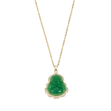 1Pc Rhinestone Laughing Pendant Necklaces for Women Green Maitreya Stainless Steel Necklaces Jade Guanyin Chain Lucky Amulet Jewelry GiftDIY