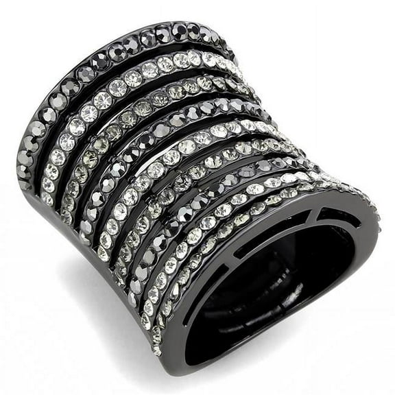 Alamode LO2967-6 Women Ruthenium Brass Ring with Top Grade Crystal in Black Diamond - Size 6